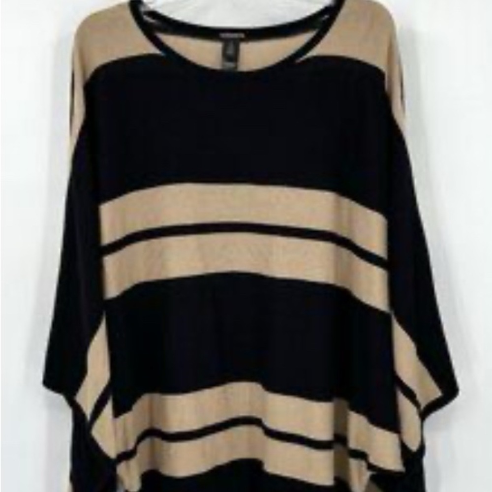 Chico's Size 3 (XL) Black and Tan Sweater Poncho - Picture 2 of 8
